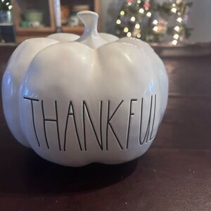 Rae Dunn White 'Thankful' Ceramic Pumpkin